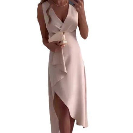Laura – Solid Color V-neck Sleeveless Slimming Dress