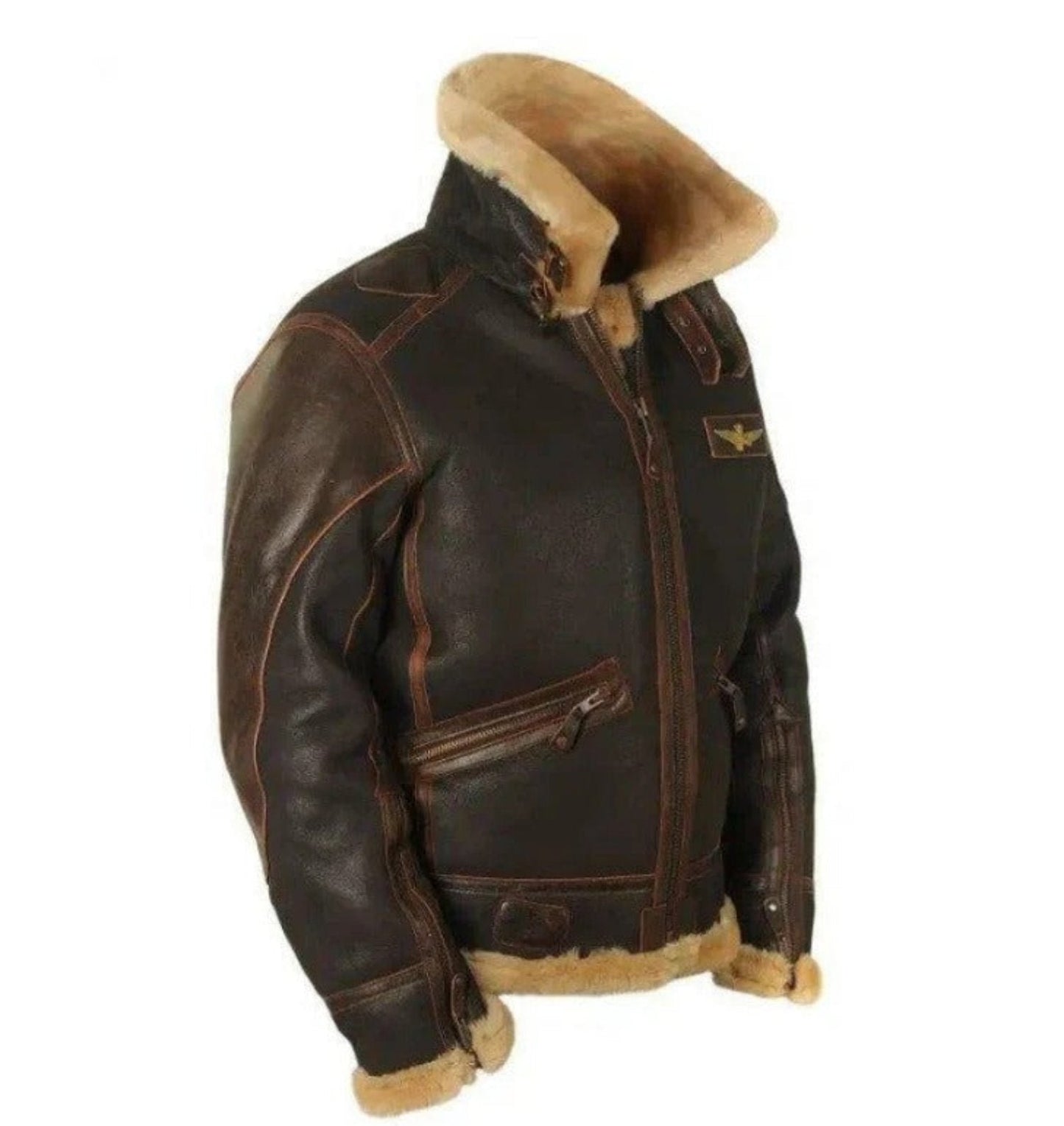Men's Classic Shearling Collar Aviator Bomber Jacket for Winter