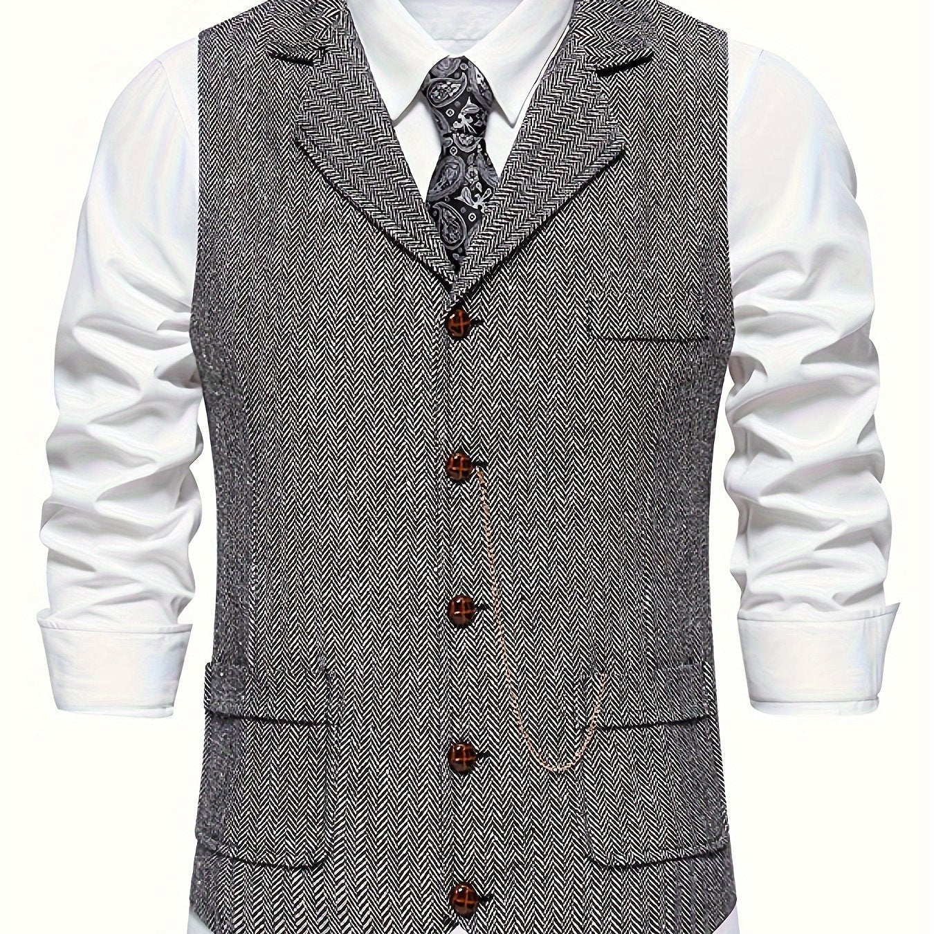 Men's Classic Herringbone Waistcoat Vest – Formal Retro Style for Business or Special Occasions