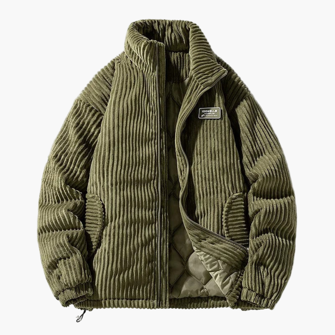 Men's Corduroy Puffer Jacket – Casual Winter Stand Collar Outerwear