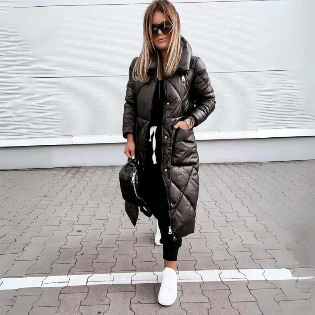 Women's Quilted Long Puffer Parka – Elegant Winter Outdoor Coat