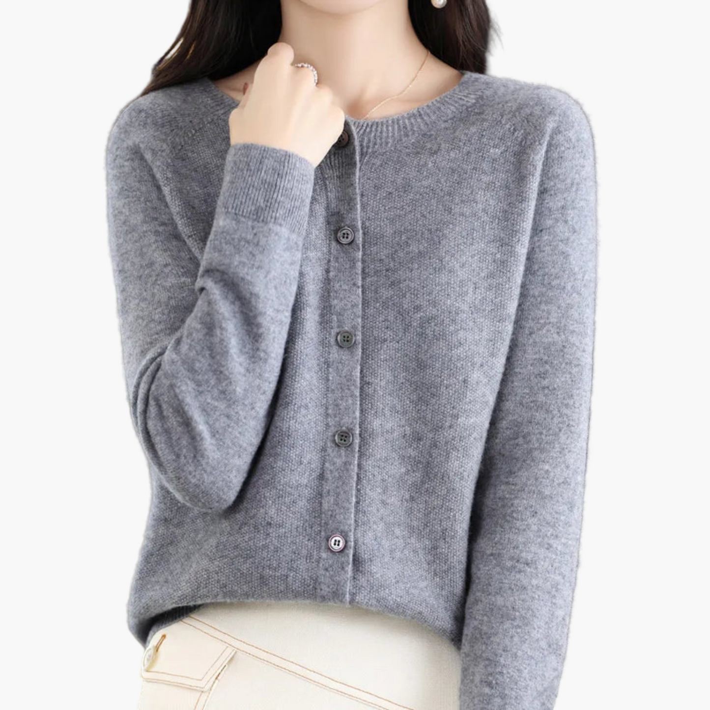 Women's Classic O-Neck Button-Down Cardigan Sweater – Elegant Everyday Layer