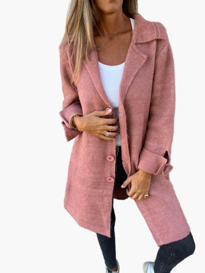 Women's Casual Long Coat with Turn-Up Sleeves – Elegant Everyday Statement Outerwear