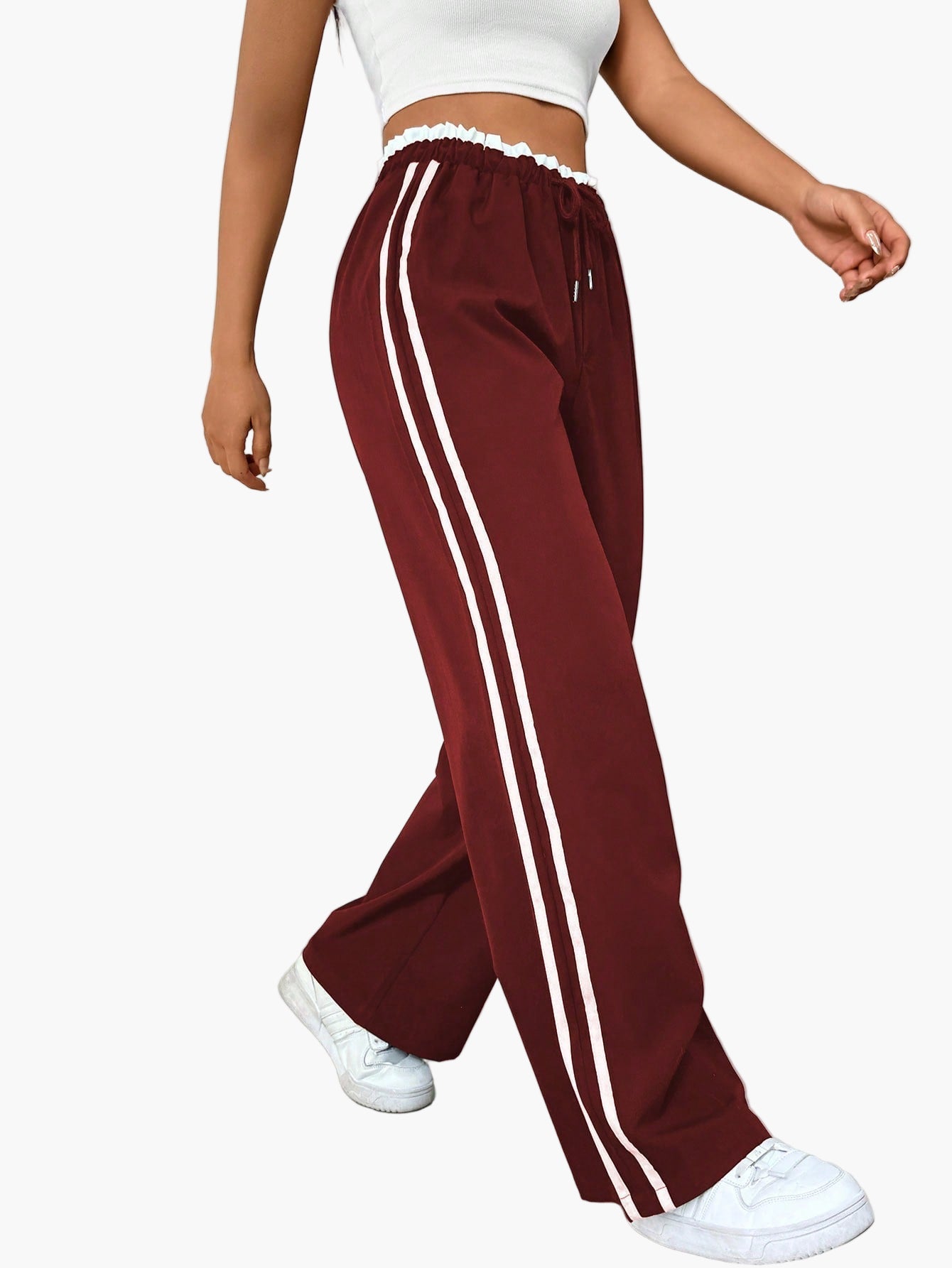 Women's Sporty Wide-Leg Pants with Double Stripe – Casual Streetwear, Relaxed Fit