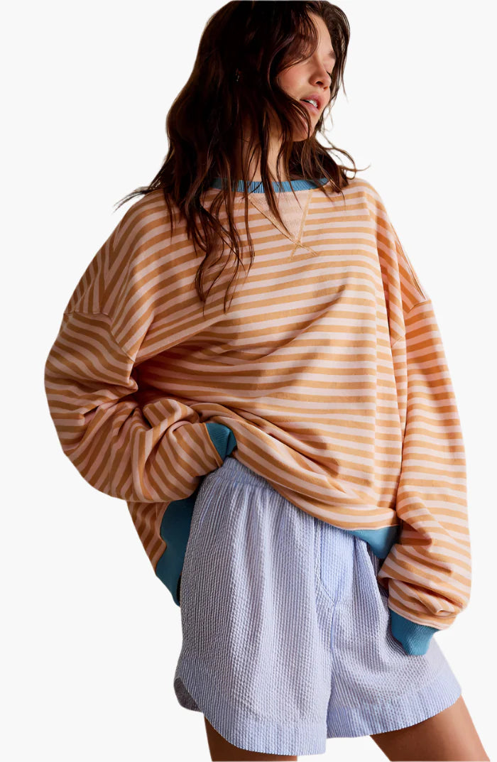 Women's Oversized Striped Fall Sweater – Casual Relaxed Fit Pullover for Layering and Everyday Comfort