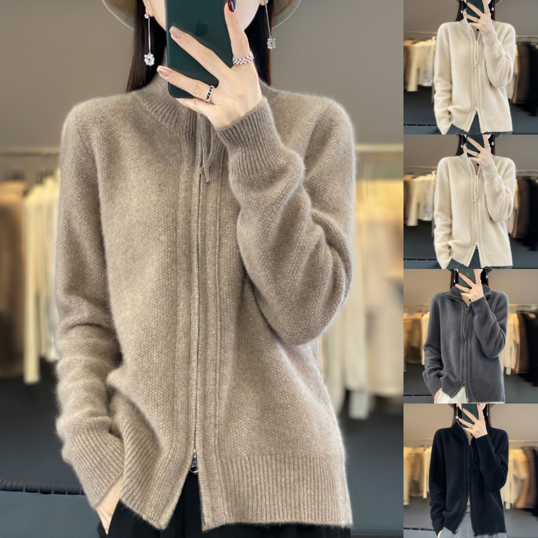 Women's Classic Zip-Up Cardigan Sweater – Elegant Everyday Layer