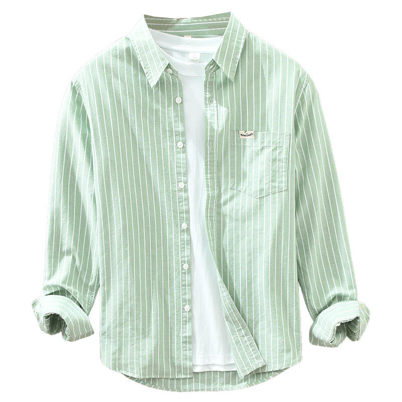 Men’s Casual Striped Long Sleeve Shirt with Classic Button-Down Design