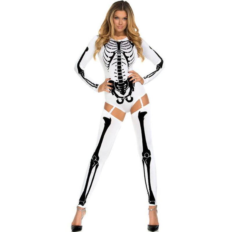 Women's Halloween Skeleton Bodysuit Costume - Spooky Party Outfit