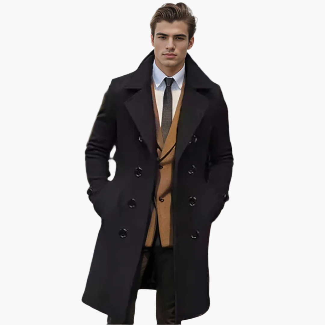 Men's Italian Style Long Double-Breasted Overcoat – Formal and Casual Sophistication
