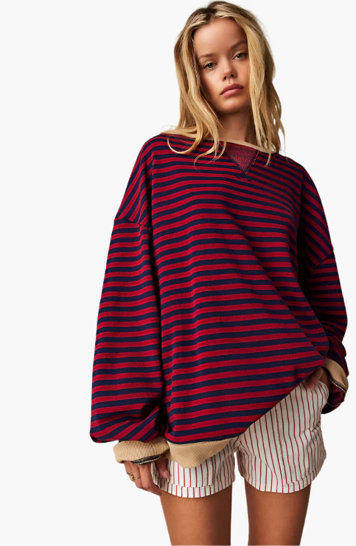 Women's Oversized Striped Fall Sweater – Casual Relaxed Fit Pullover for Layering and Everyday Comfort