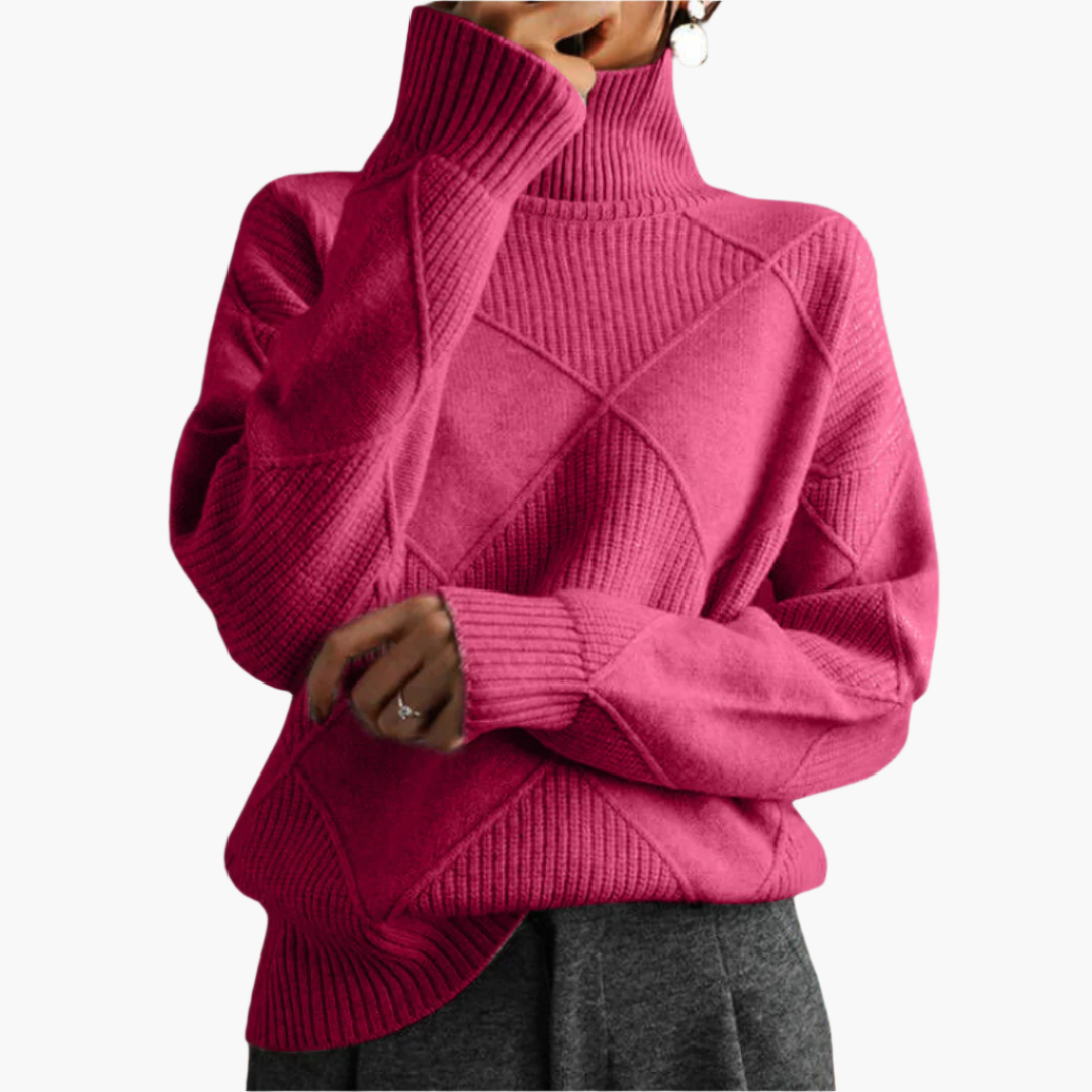 Women's Modern Geometric Knit Turtleneck Sweater - Relaxed Chic Pullover for Everyday Style