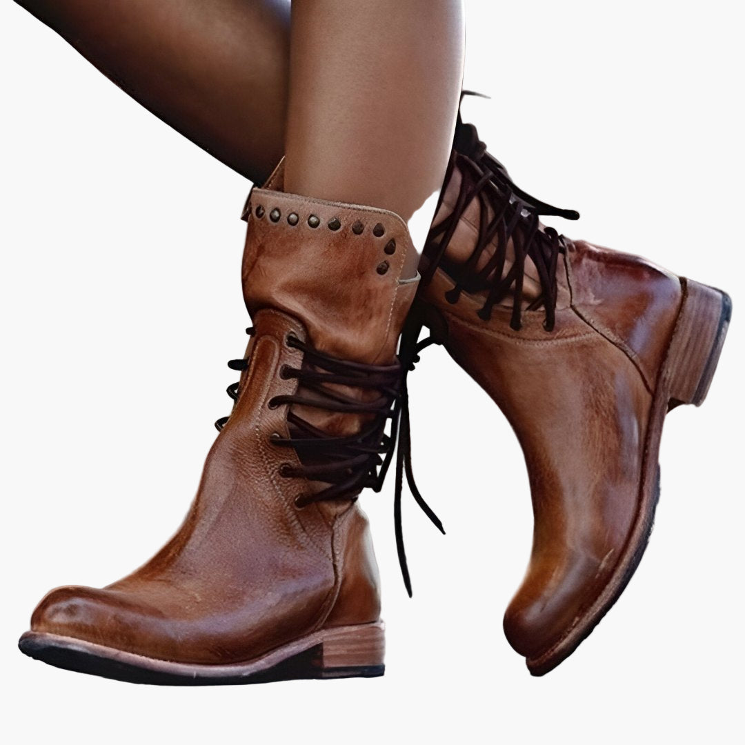 Women's Vintage Lace-Up Leather Boots with Studded Detail for Everyday Adventure