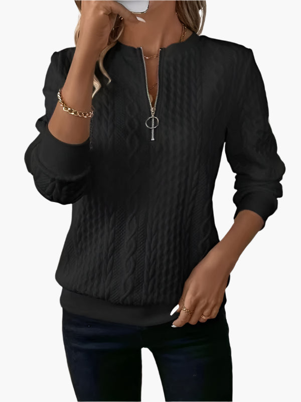 Women's Casual Cable Knit Sweater with Zipper – Elegant Pullover for Fall and Winter
