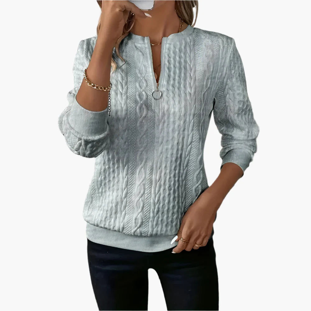 Women's Casual Cable Knit Sweater with Zipper – Elegant Pullover for Fall and Winter