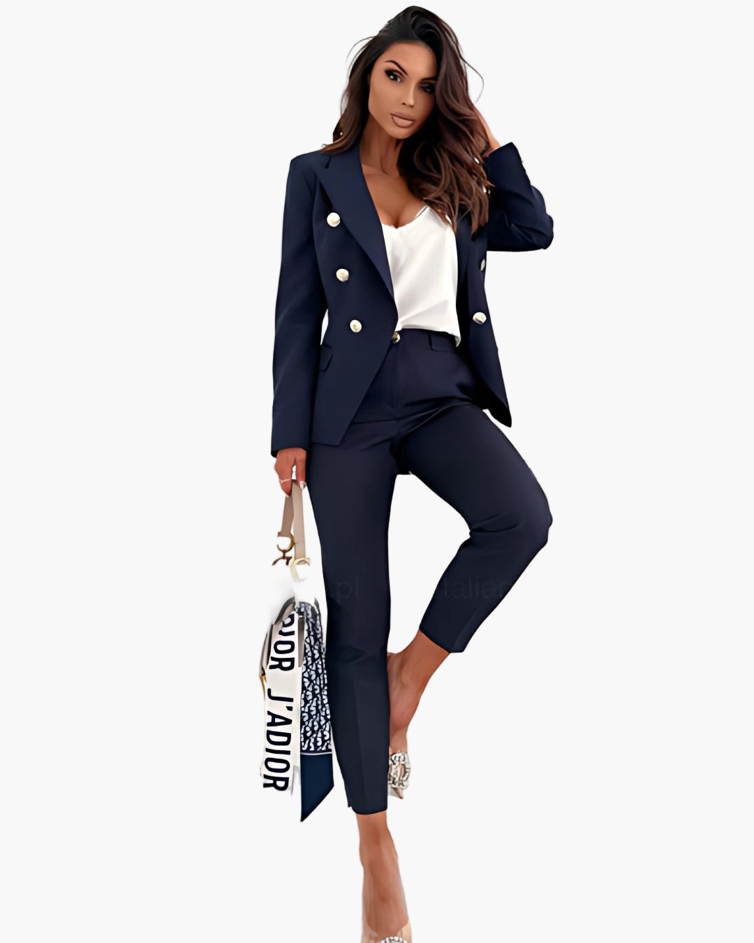 Women's Double-Breasted Business Suit with Tailored Blazer and Pants - Elegant Professional Outfit