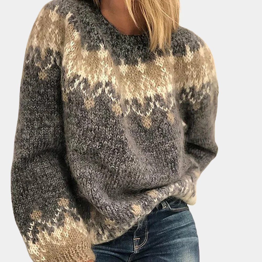 Women's Cozy Patterned Knit Pullover Sweater for Autumn and Winter