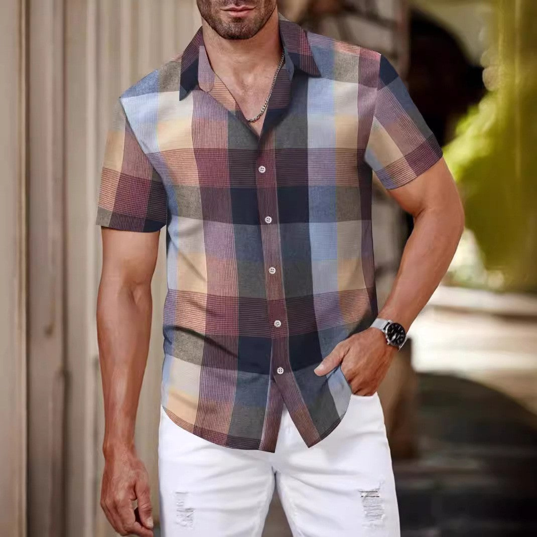 Julian – Men's Short Sleeve Plaid Shirt in Korean Style