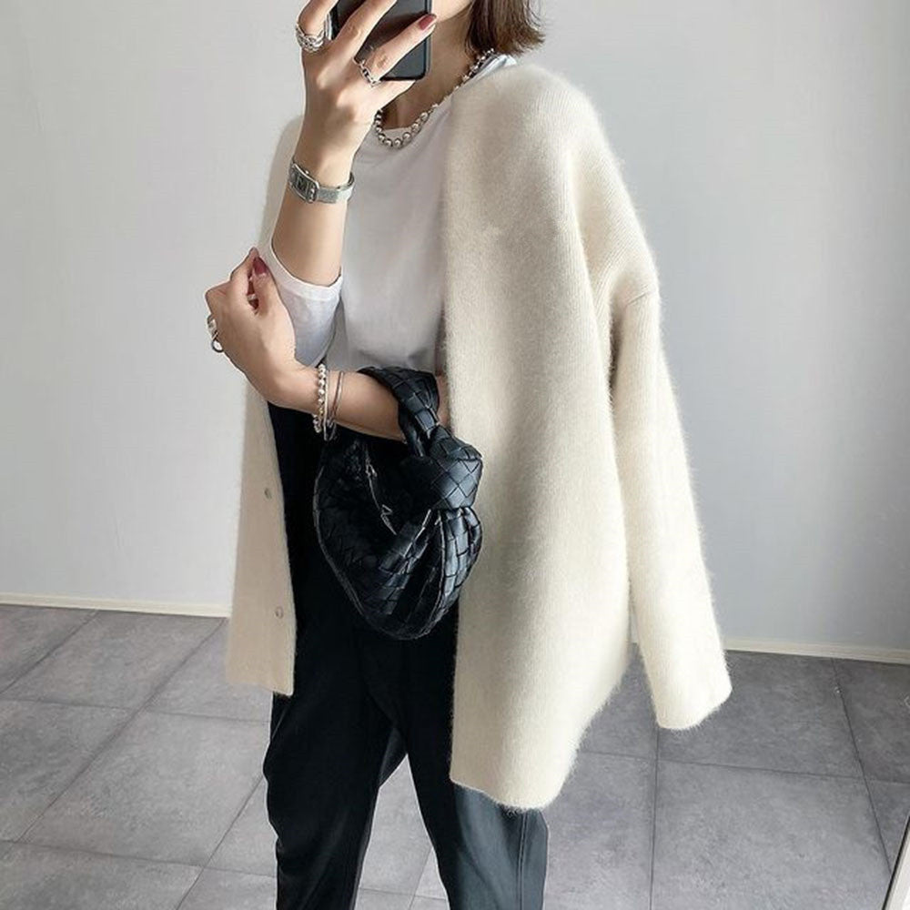 Women's Elegant Casual Knit Cardigan Jacket – Versatile Relaxed Fit Top for Everyday Style