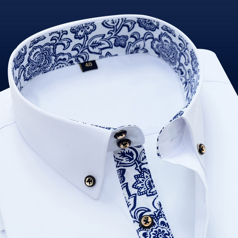 Luke – Business Casual Blue and White Porcelain Long Sleeve Shirt