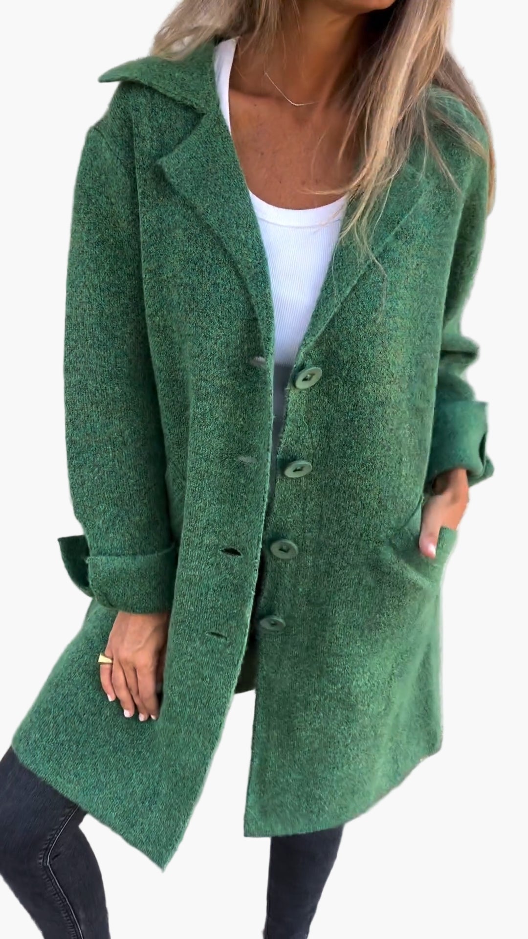 Women's Casual Long Coat with Turn-Up Sleeves – Elegant Everyday Statement Outerwear