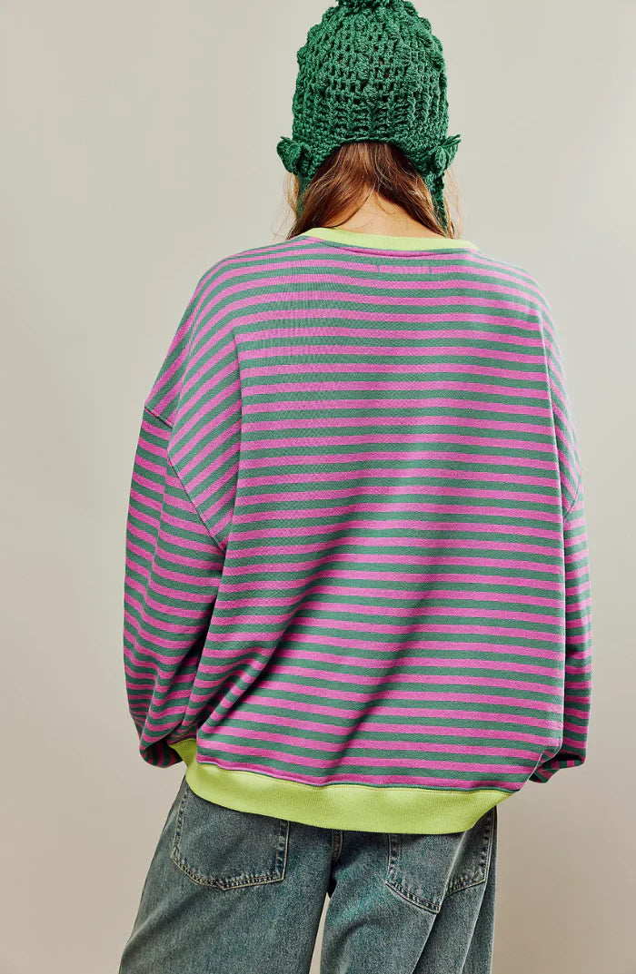 Women's Oversized Striped Fall Sweater – Casual Relaxed Fit Pullover for Layering and Everyday Comfort
