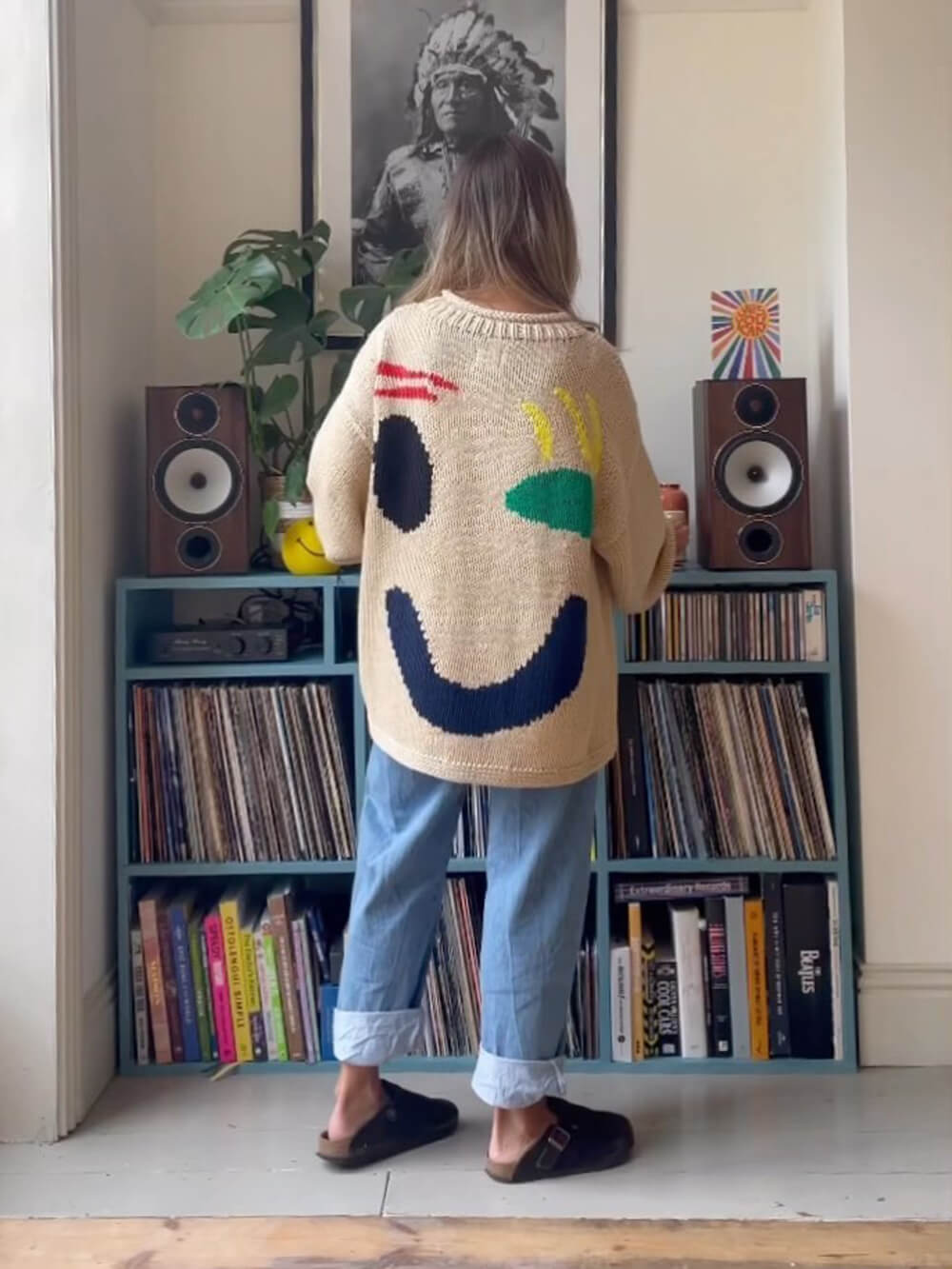Women's Smiley Face Oversized Knit Jumper – Playful Casual Sweater for Everyday Comfort