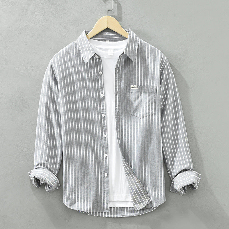 Men’s Casual Striped Long Sleeve Shirt with Classic Button-Down Design