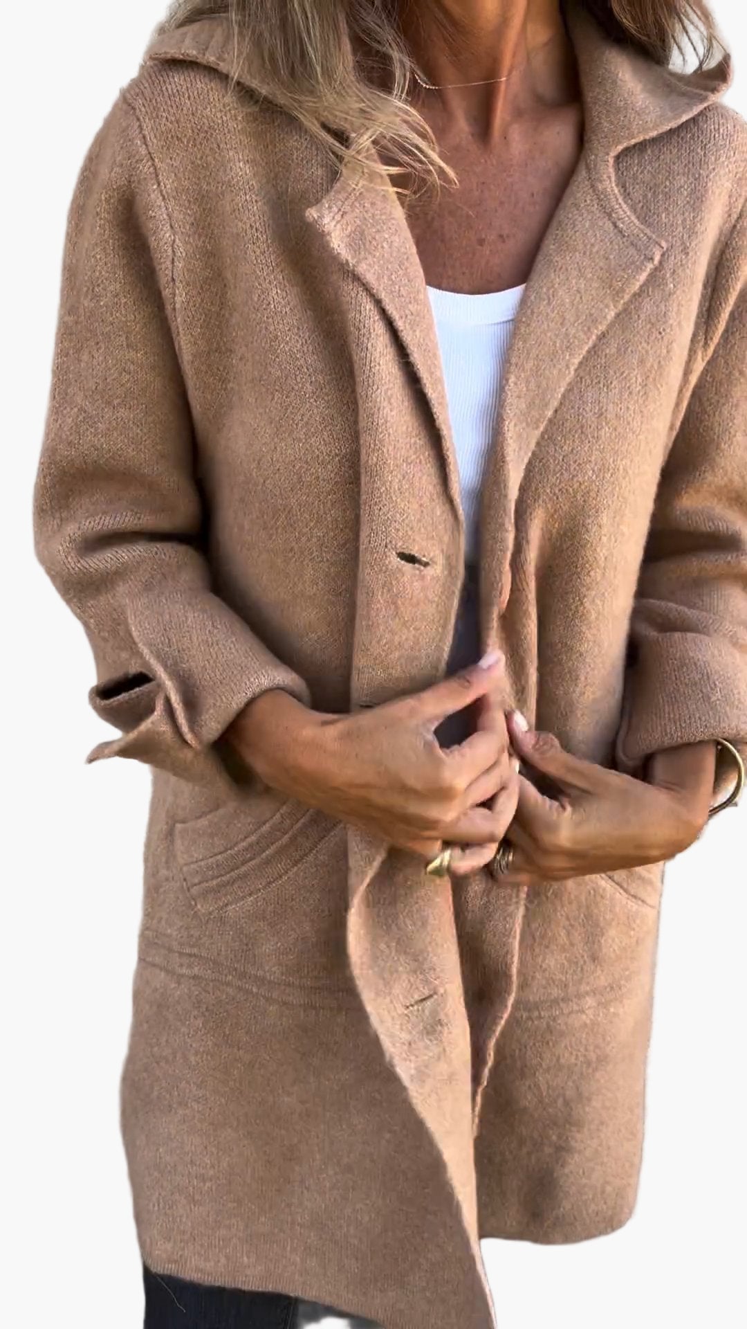 Women's Casual Long Coat with Turn-Up Sleeves – Elegant Everyday Statement Outerwear