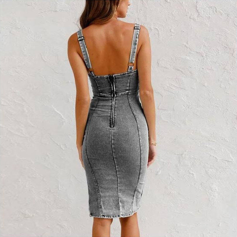 Women’s Bodycon Midi Dress – Sleeveless Scoop Neck with Side Slit