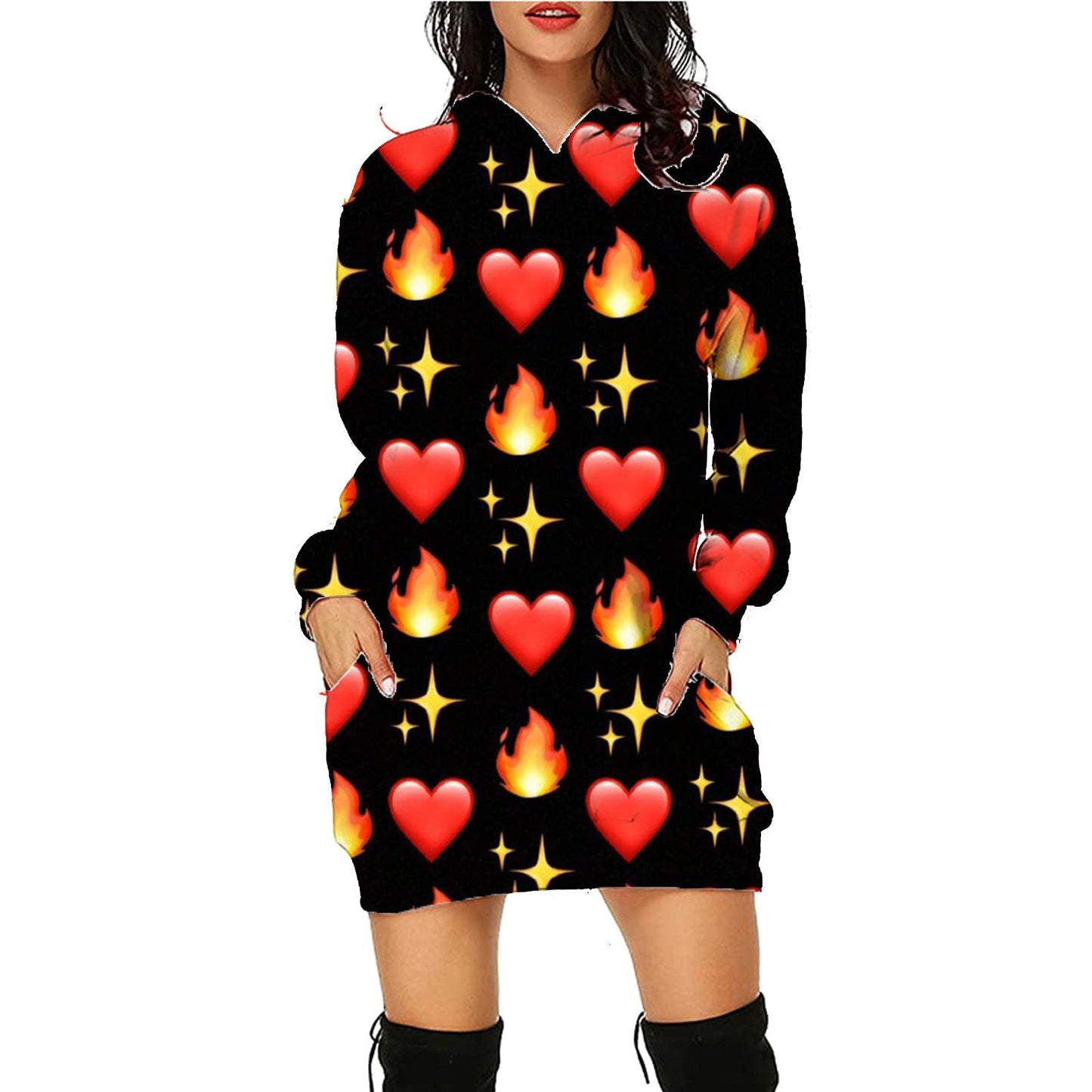 Women's Halloween Hooded Sweatshirt Dress – Fun Printed Costume & Party Wear