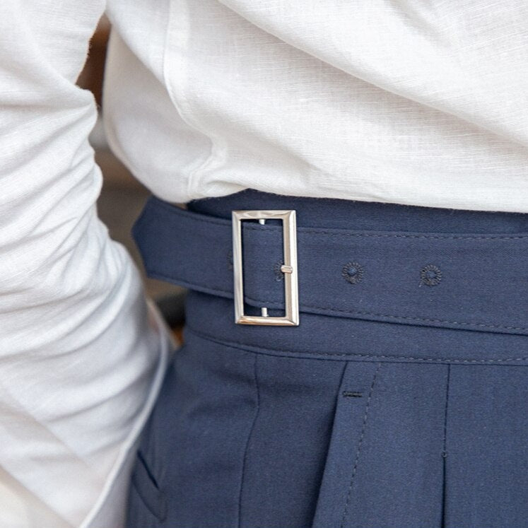 Men's High-Waisted Pleated Tailored Trousers for Business and Formal Wear