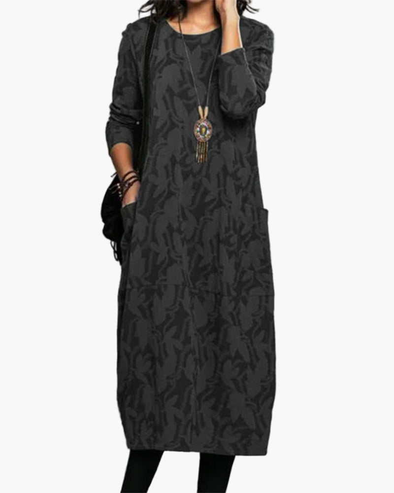 Women's Casual Long Sleeve Loose Fit Midi Dress – Effortlessly Elegant Everyday Style