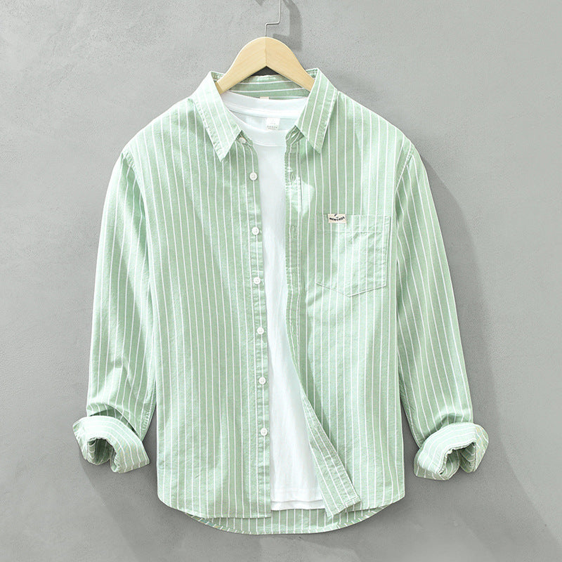 Men’s Casual Striped Long Sleeve Shirt with Classic Button-Down Design