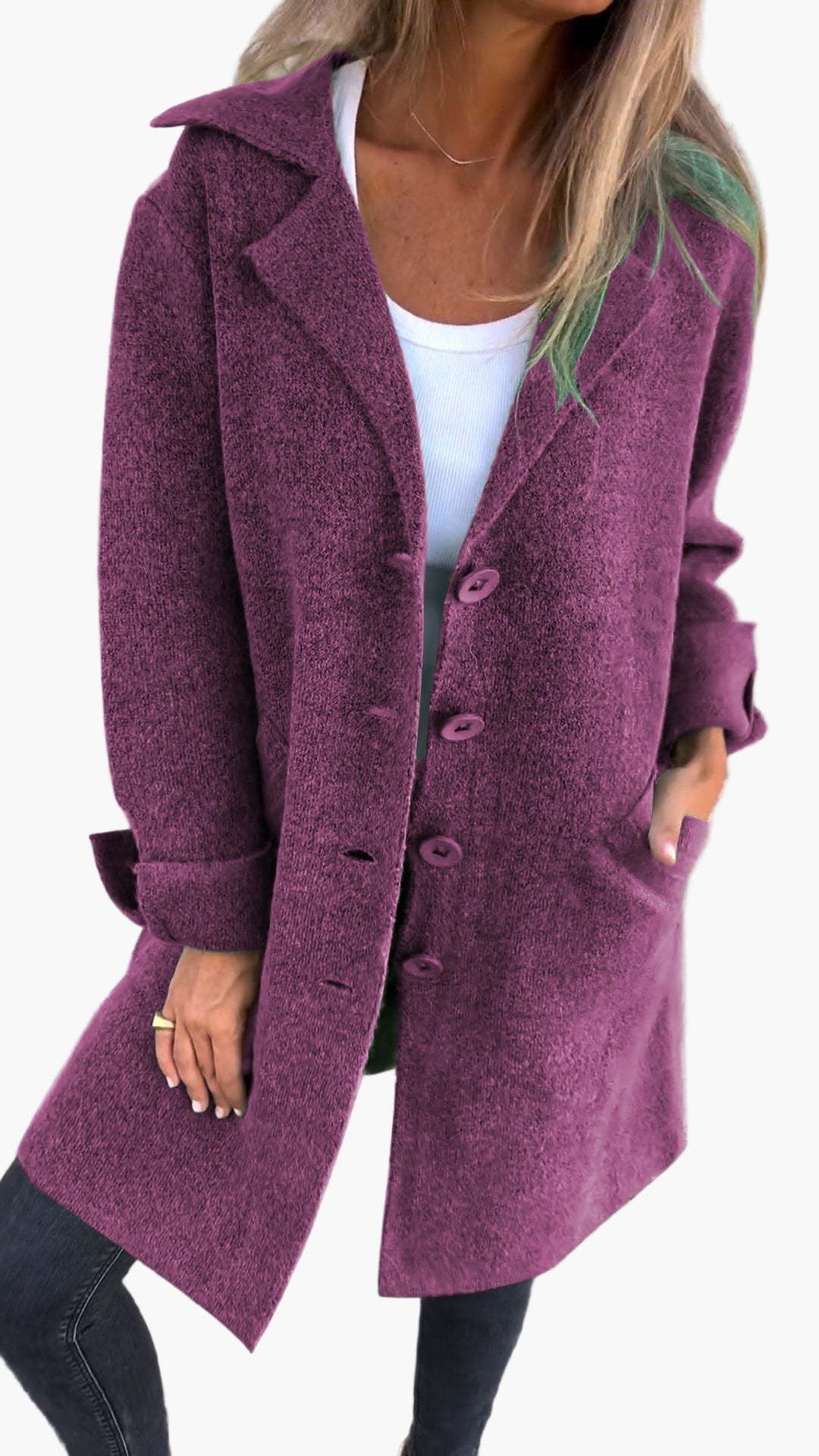 Women's Casual Long Coat with Turn-Up Sleeves – Elegant Everyday Statement Outerwear