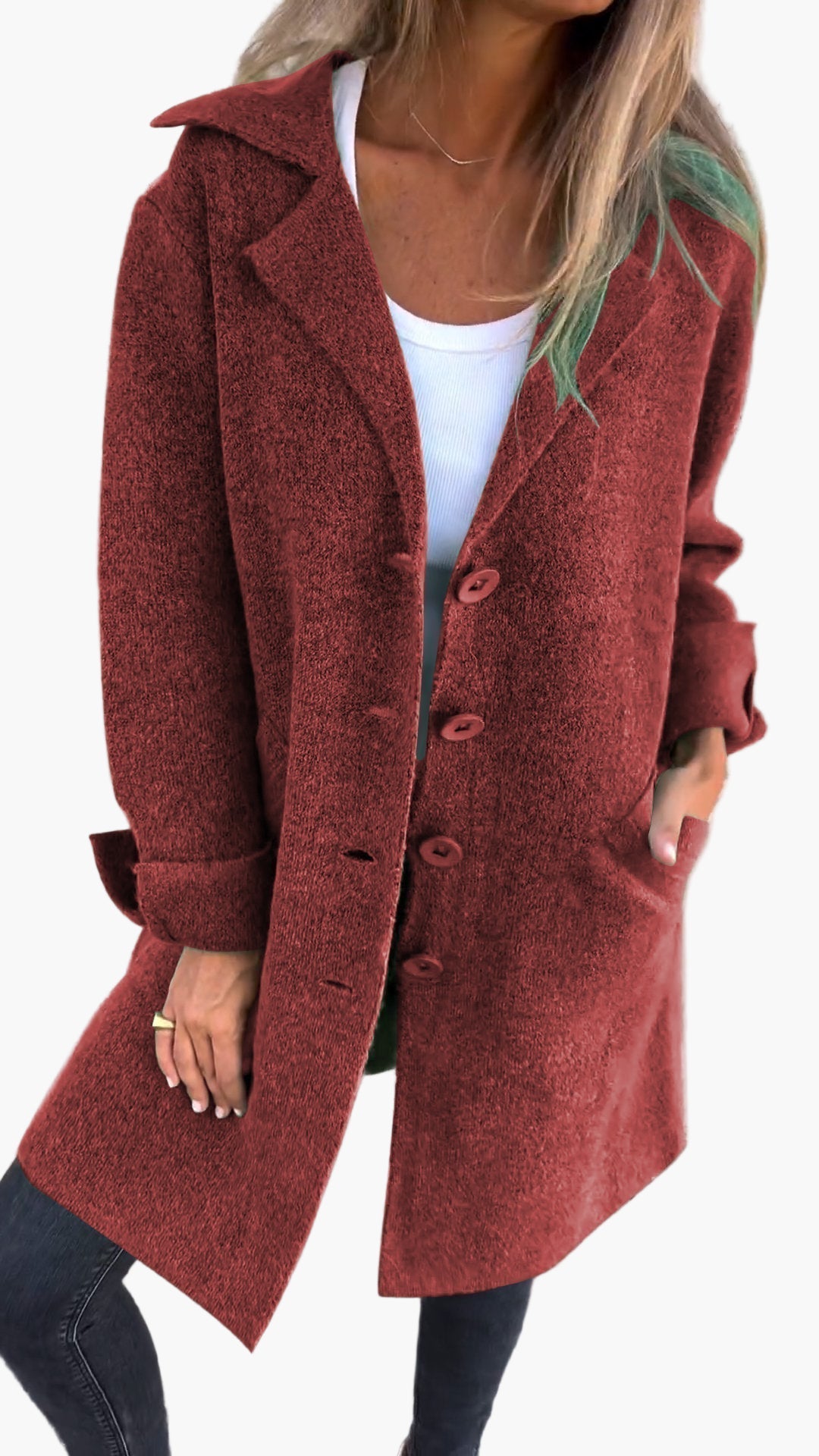 Women's Casual Long Coat with Turn-Up Sleeves – Elegant Everyday Statement Outerwear