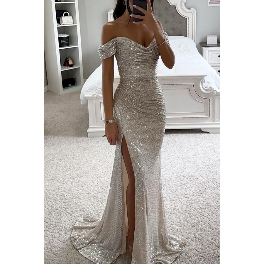 Jade – Sequin Off-Shoulder Split Dress