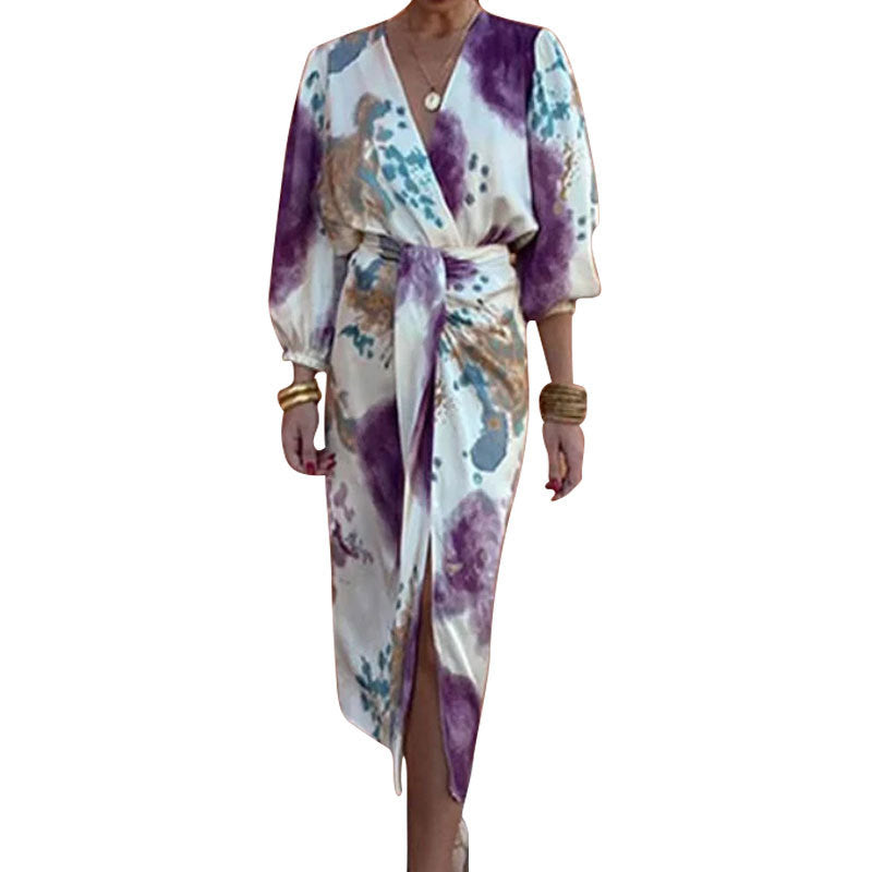Katy – Chic V-neck Long Sleeve Slit Midi Dress Two-piece Suit