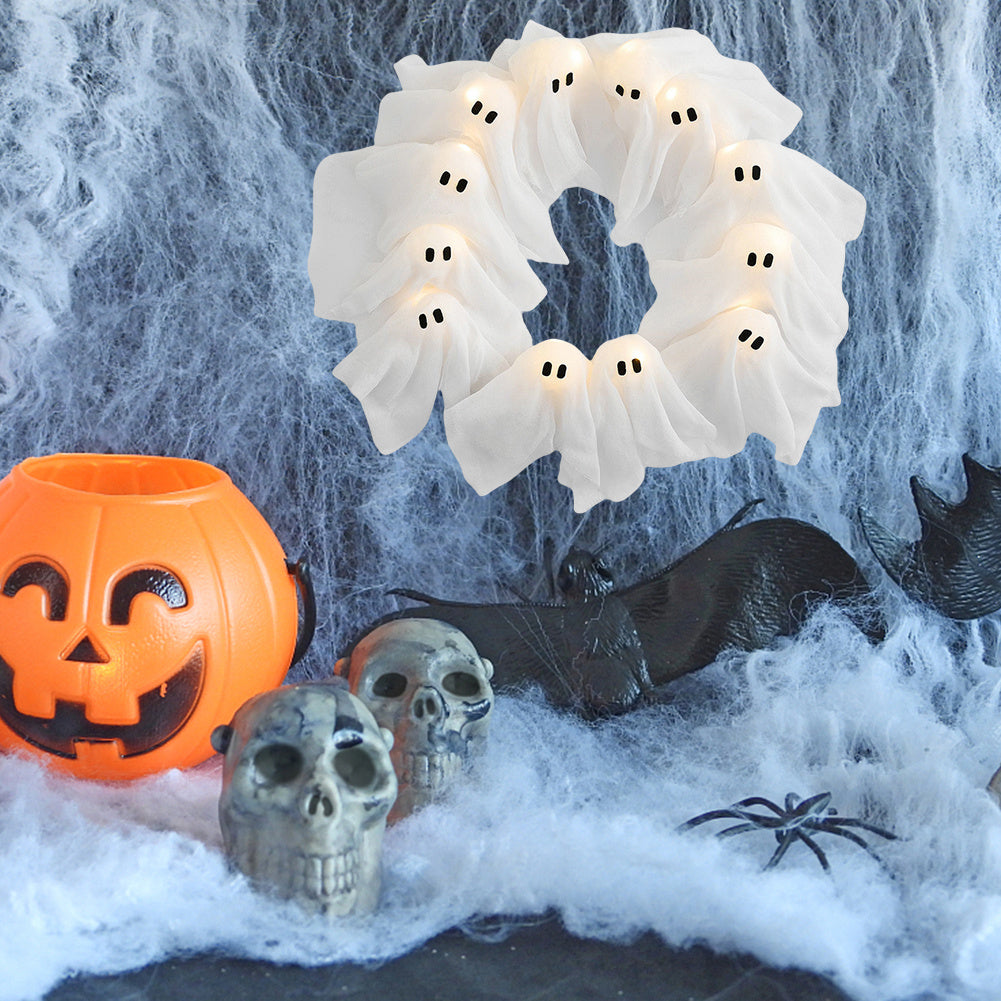 Halloween Ghost Wreath Light-Up Spooky Decoration for Parties and Home