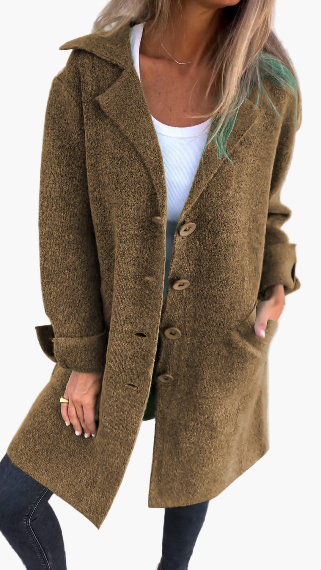 Women's Casual Long Coat with Turn-Up Sleeves – Elegant Everyday Statement Outerwear