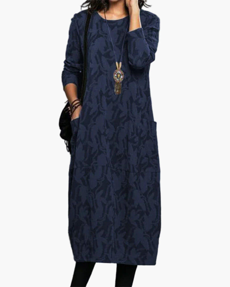 Women's Casual Long Sleeve Loose Fit Midi Dress – Effortlessly Elegant Everyday Style