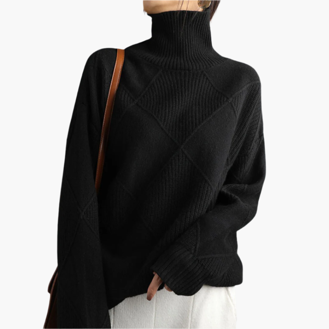 Women's Modern Geometric Knit Turtleneck Sweater - Relaxed Chic Pullover for Everyday Style
