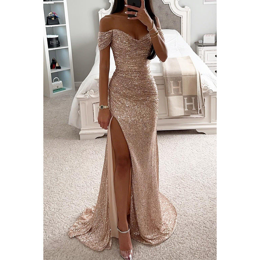 Jade – Sequin Off-Shoulder Split Dress