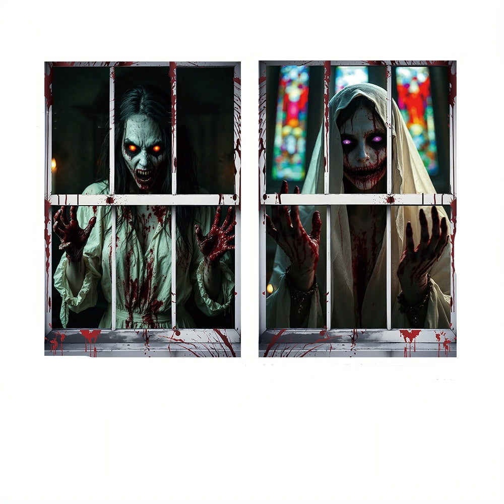 Halloween Scary Nun Window Decoration – Spooky Party Prop for Haunted House & Trick-or-Treat
