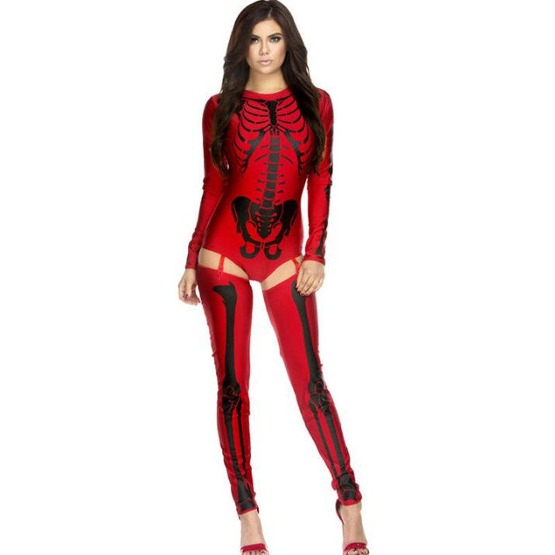 Women's Halloween Skeleton Bodysuit Costume - Spooky Party Outfit