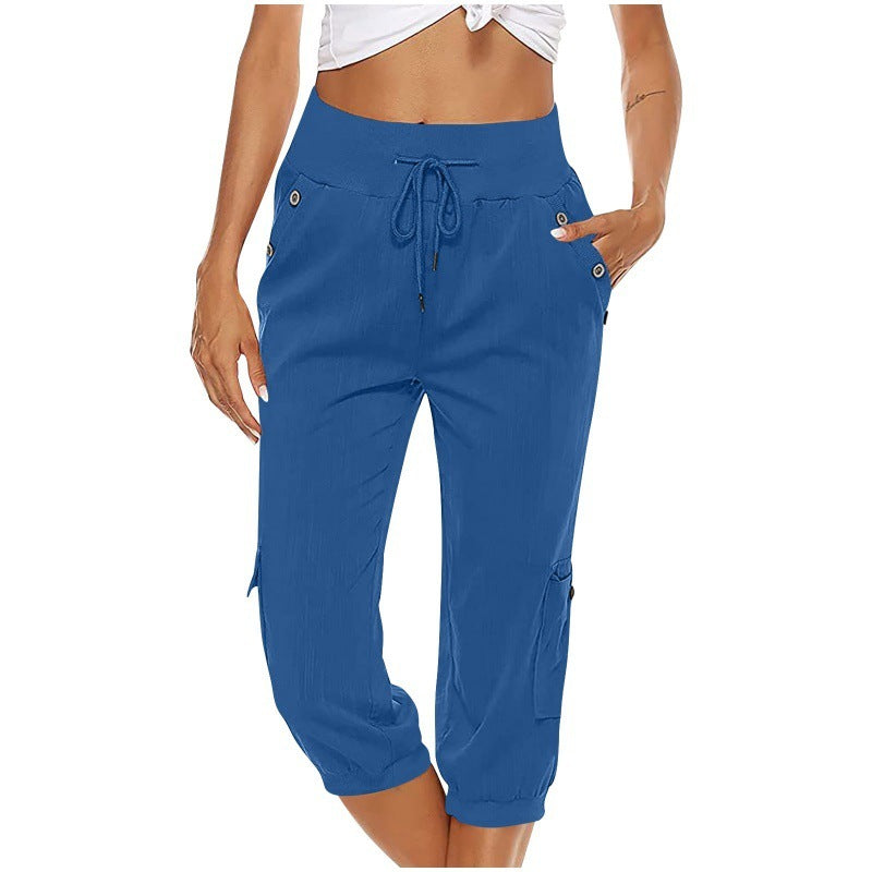 Juliet – Casual Cotton Linen Cropped Pants with Cargo Pockets