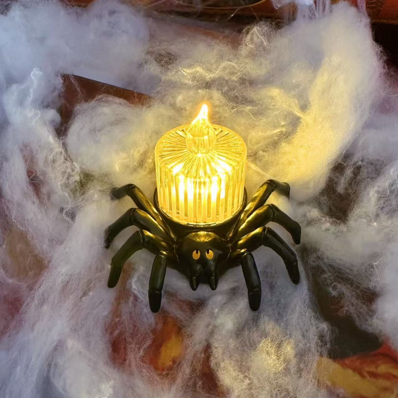 Halloween Spider Candle Lamp Decoration – Spooky Party Prop for Trick-or-Treat & Haunted Houses