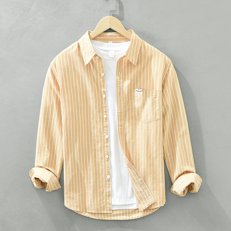 Men’s Casual Striped Long Sleeve Shirt with Classic Button-Down Design