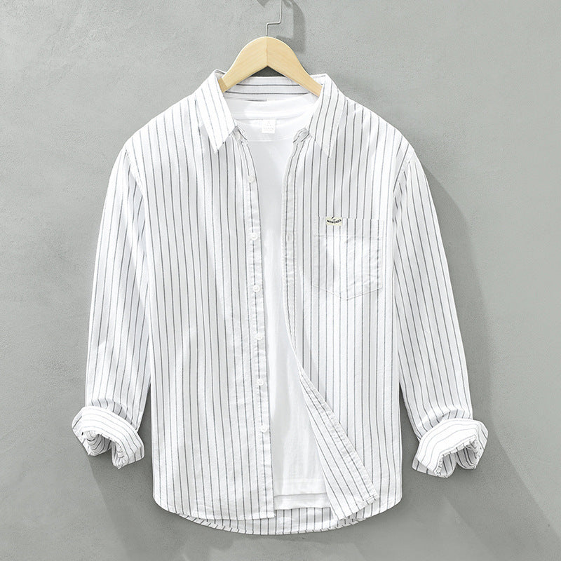 Men’s Casual Striped Long Sleeve Shirt with Classic Button-Down Design