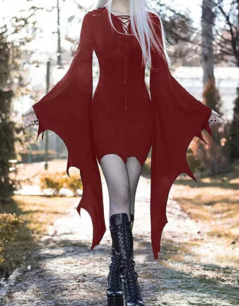 Women's Halloween Gothic Witch Bat Wing Costume Dress – Spooky Party & Cosplay Outfit