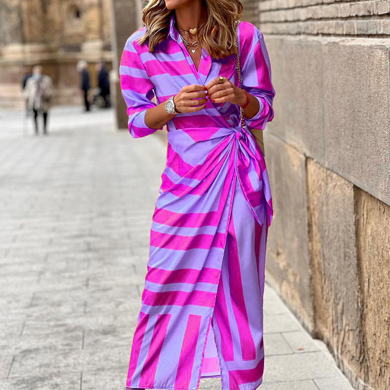 Christine – Striped Printed Dress with Lace-up Detail